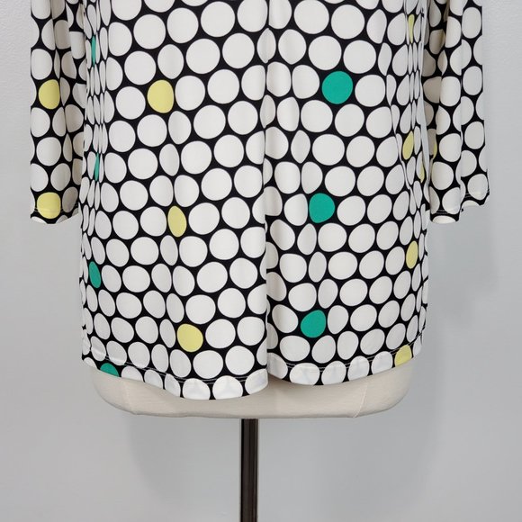 Worthington Split Neck Stretchy Circle Polka Dot Pullover Top, Size L - Picture 3 of 11
